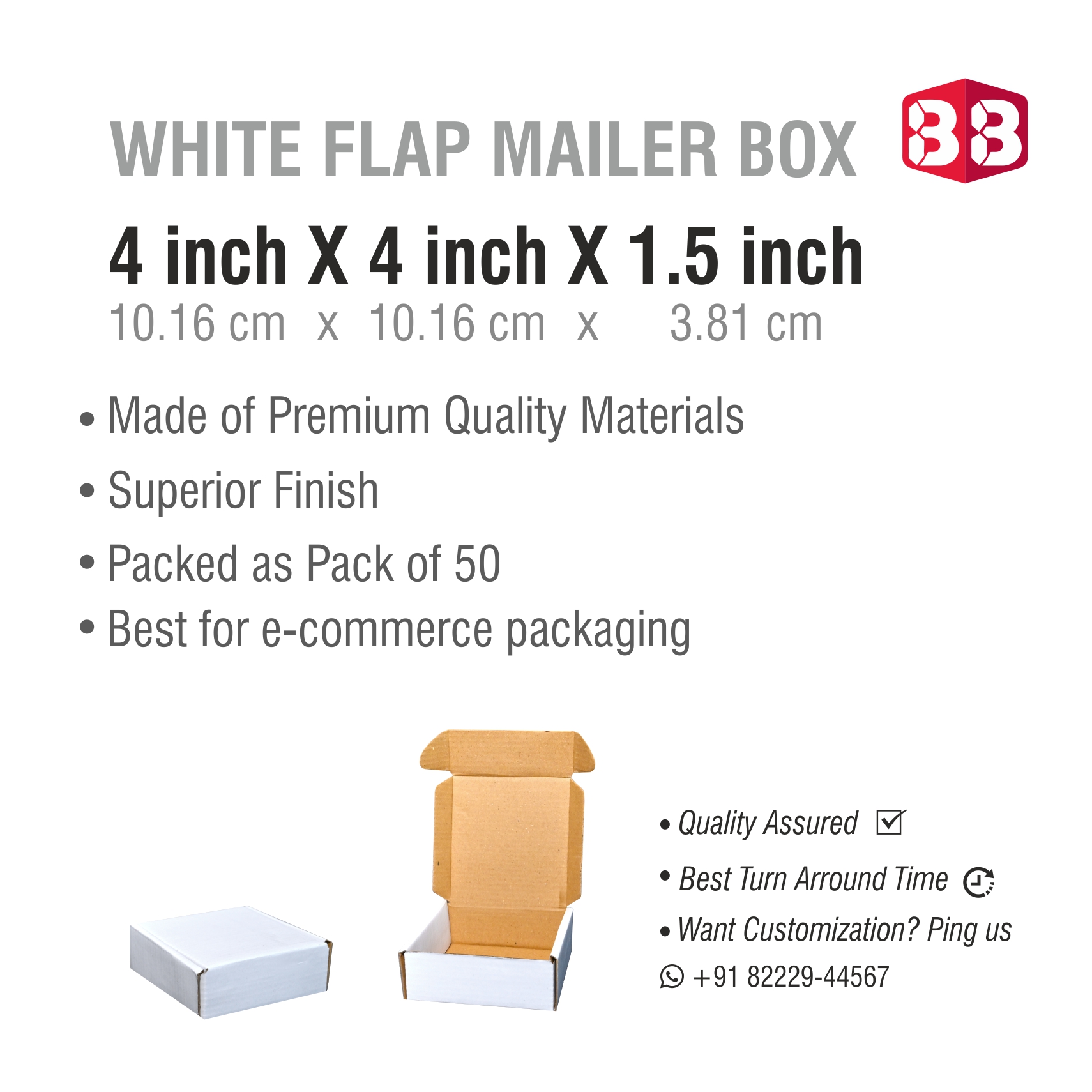 Box Brother 3 Ply White Flap Corrugated Box – Size 4x4x1.5 Inch | Perfect  Mini Packaging Box for Secure & Stylish Shipping | Gurez India
