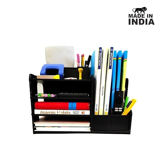 Woodkey 4-Tier File Organizer – Black Finish | Desk & Study Storage