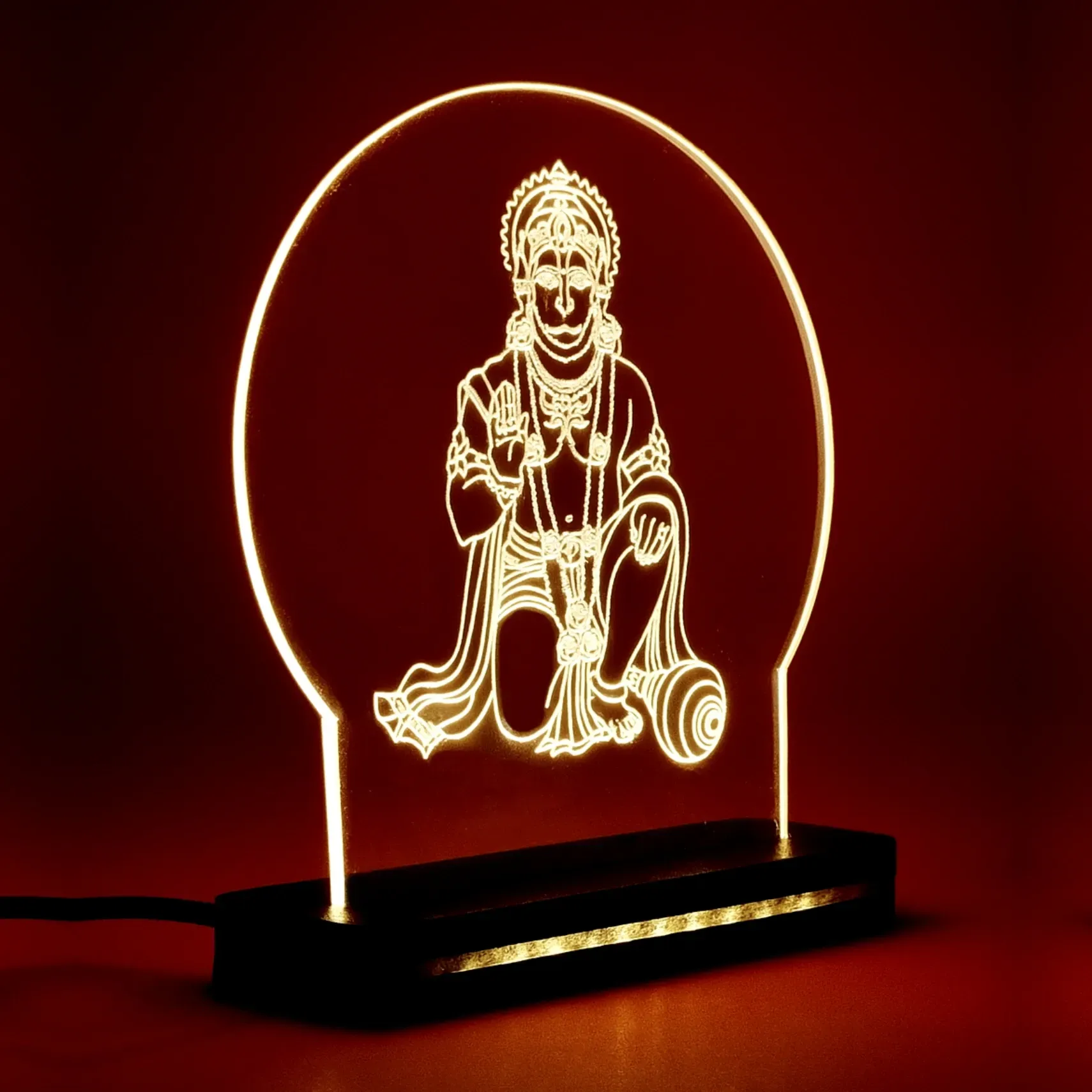 Hanuman Engraved LED Lamp Size (5x6) inch | Spiritual Night Light