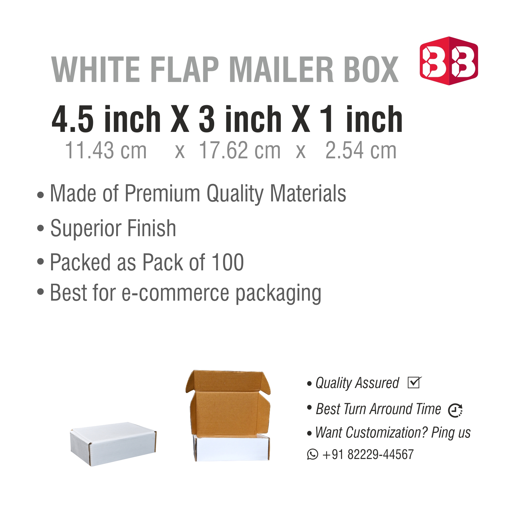 3 Ply White Flap Box 4.5x3x1 Inch | Durable & Eco-Friendly